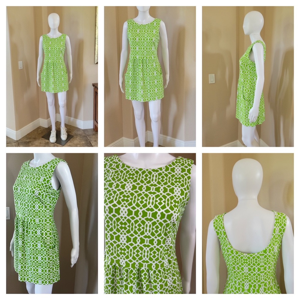 Jude Connally ~ size Small Lime Green & White MIDI-dress
